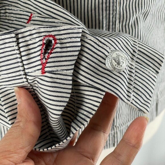 Saint James Women's Blue White Ticking Stripe Three Button Cotton Blazer US 10 - Picture 8 of 13